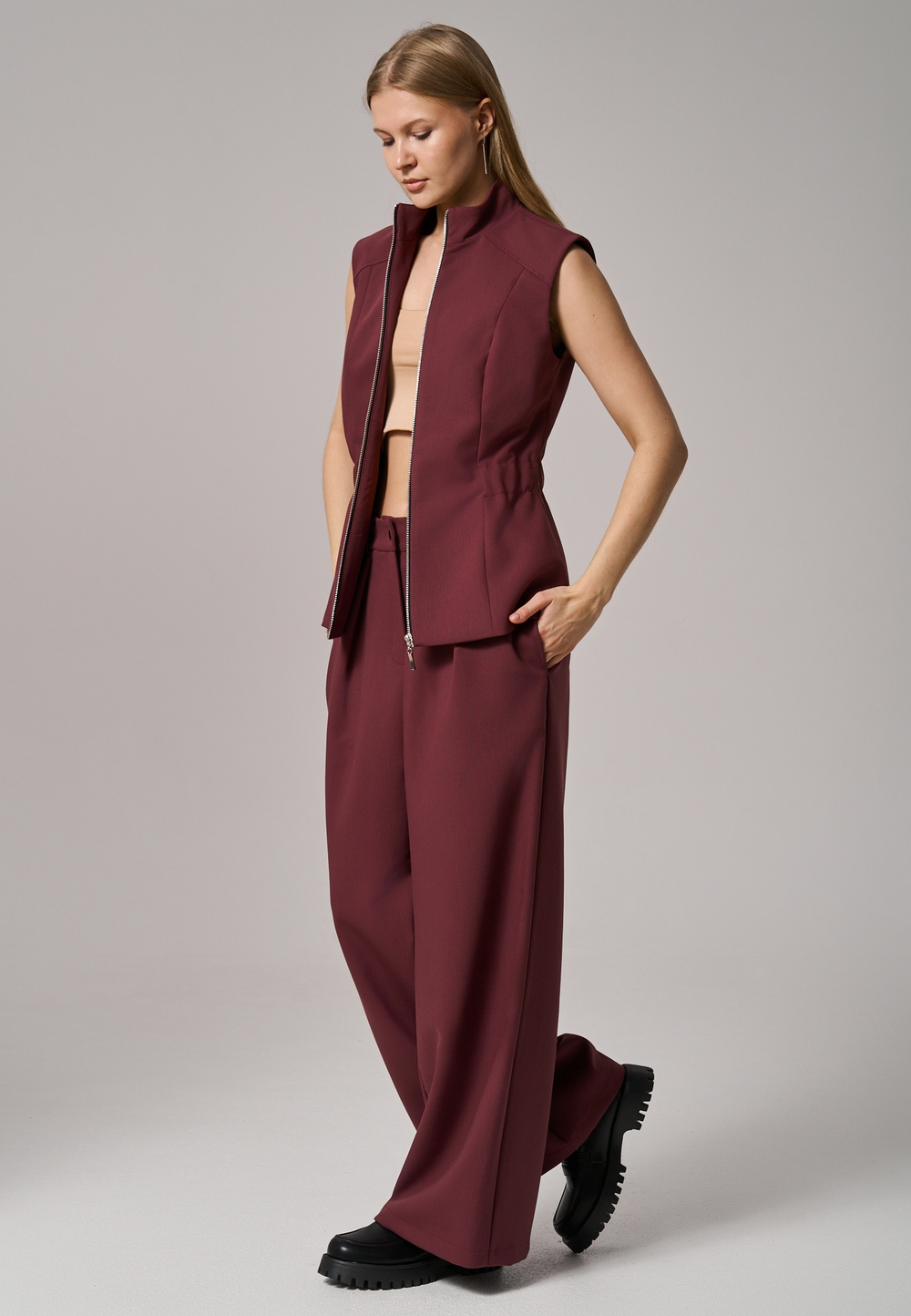 Брюки палаццо бордовые