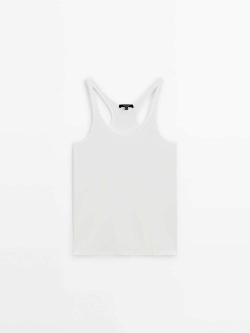 Massimo Dutti Топ из 100% хлопка с бретелями, белый