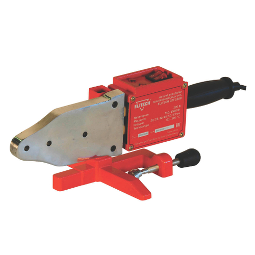 Аппарат для сварки пласт. труб ELITECH СПТ 1500 (220В,1.5кВт,50-300°С,насадки(20/25/32/40/50/63),кей