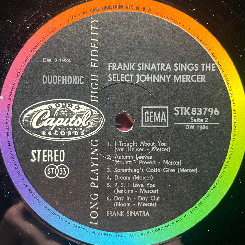 Frank Sinatra ‎– Sings The Select Johnny Mercer (Германия 1965г.)