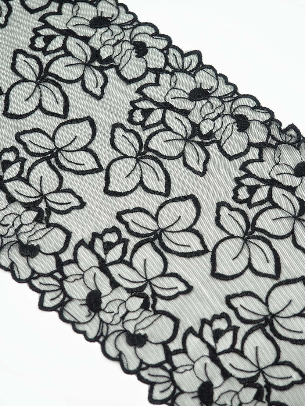 Вышивка на сетке черная эластичная ширина 18,5 см