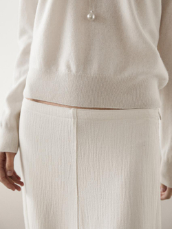 Massimo Dutti Свитер из шерсти и кашемира с V-образным вырезом, натуральный, кремовый