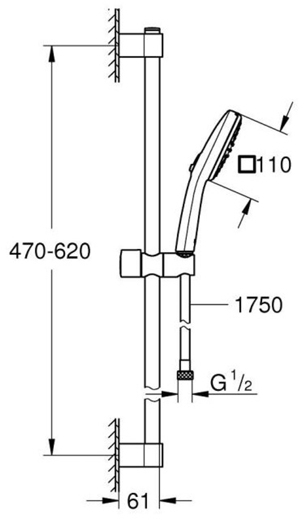 Набор для душа GROHE Tempesta Cube 110, 2 режима струи, 5.6 л/м, хром (2757830E)