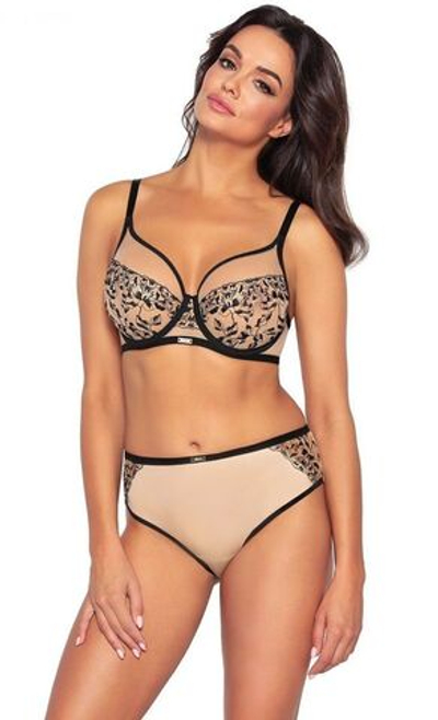 Бюстгальтер с мягкими чашками и изысканной вышивкой (Размер: 90B) (Цвет: черный с бежевым)