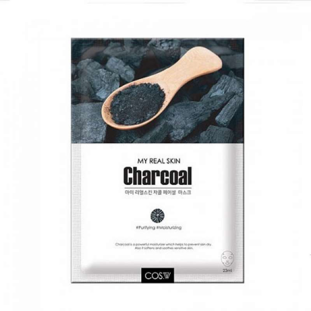 Тканевая маска с древесным углем COS.W My Real Skin Charcoal Facial Mask