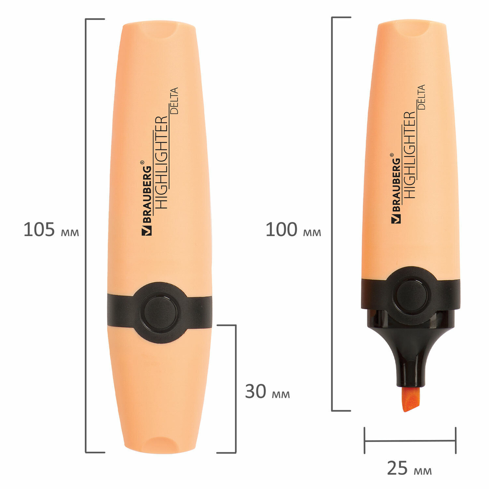 Текстовыделитель BRAUBERG "DELTA PASTEL" ПЕРСИКОВЫЙ линия 1-5 мм (12 штук в упаковке)