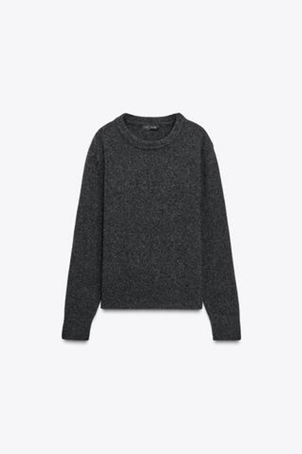 ZARA БАЗОВЫЙ ДЖЕМПЕР ИЗ КАШЕМИРА И ШЕРСТИ, ТЕМНО-СЕРЫЙ