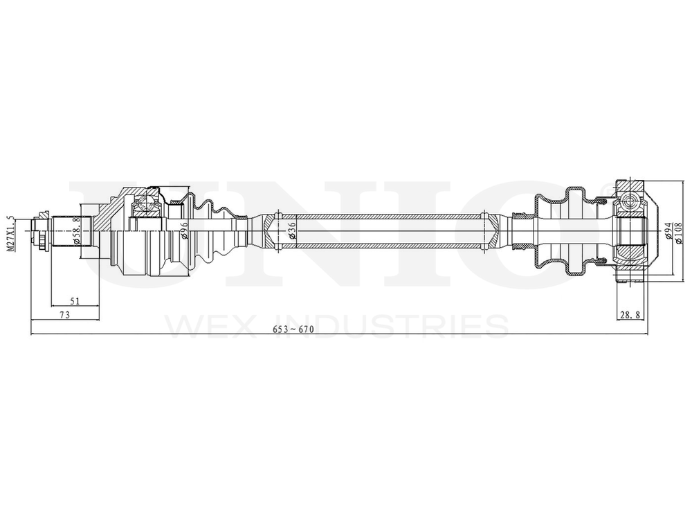Привод в сборе задний левый/правый UNIO CVJ-10130