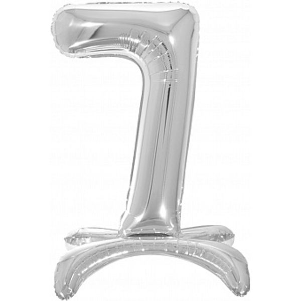 Фольгированная цифра 7, Серебряная на подставке, 81 см