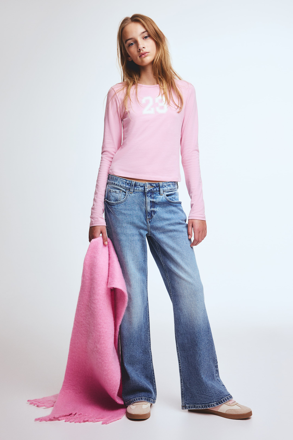 H&M Лонгслив с длинным рукавом, розовый