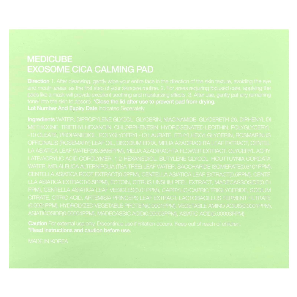 Medicube, Exosome Cica Calming Pad, 100 подушечек, 150 мл (5,07 жидк. Унции)