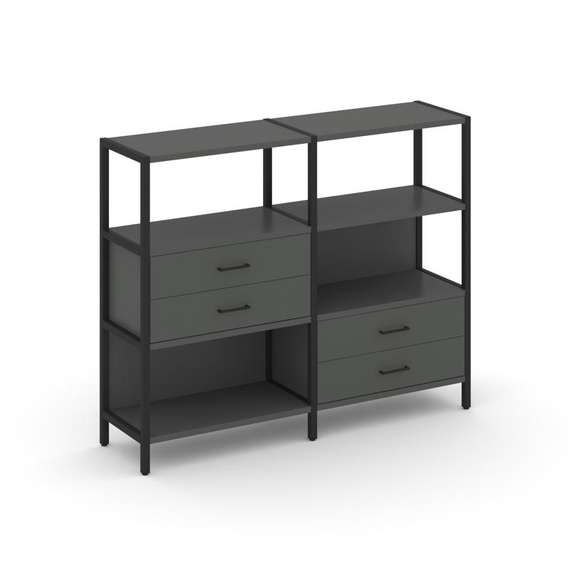 Shelf System Двухсекционный стеллаж трехярусный с ящиками SN.STM-323 Антрацит/Металл Черный 1590*400