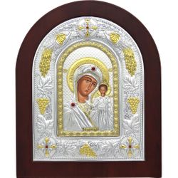 Казанская икона. Икона Божьей Матери в серебряном окладе.