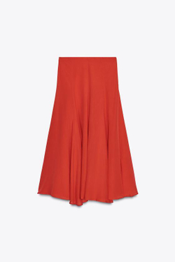 ZARA ДЛИННАЯ ЮБКА КЛЕШ, КОРАЛЛОВО-КРАСНЫЙ