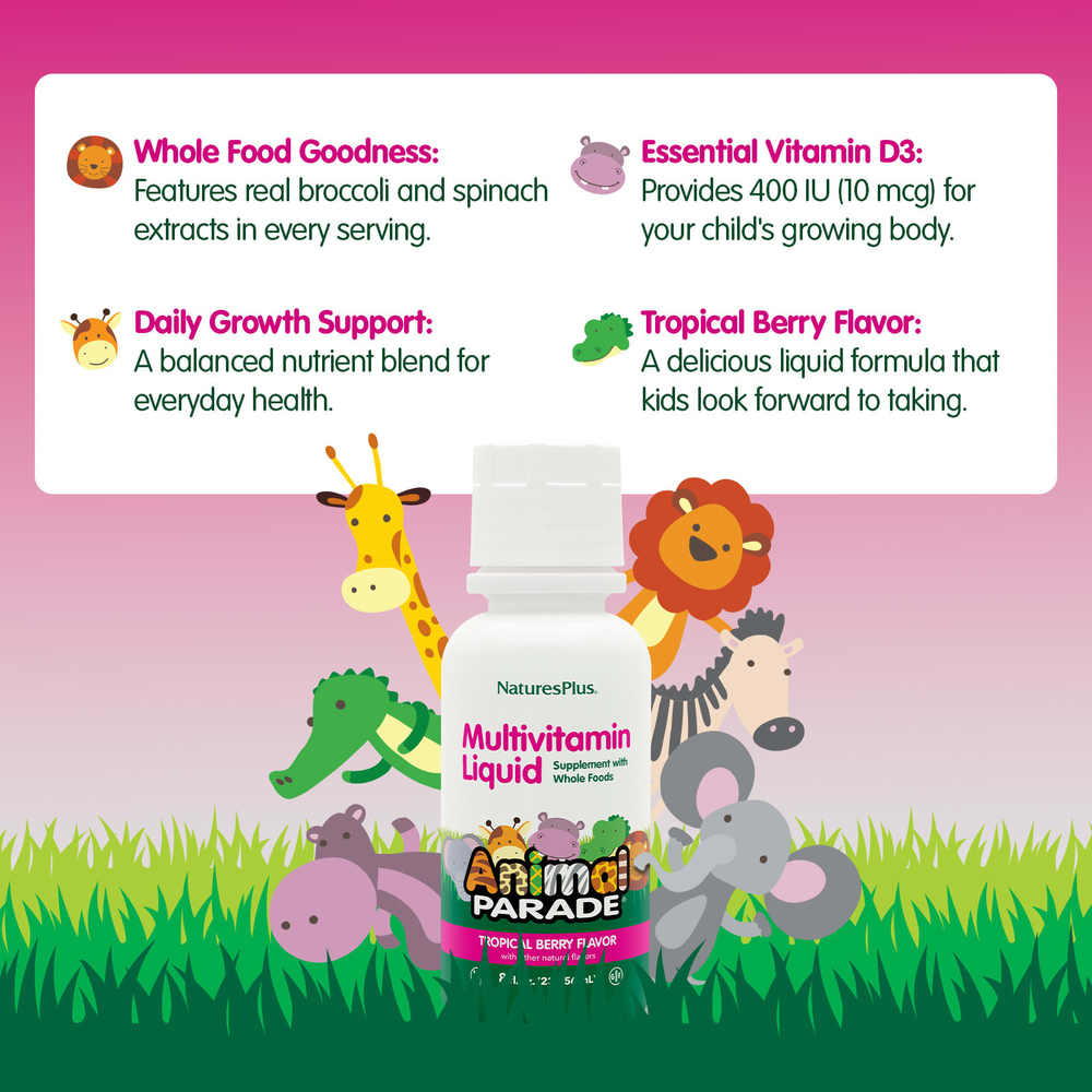 NaturesPlus, Animal Parade®, жидкий мультивитаминный комплекс, со вкусом тропических ягод, 236,56 мл (8 жидк. унций)
