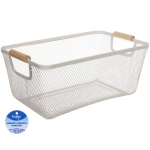 Корзина для хранения металлическая с деревянными ручками «ФАРГО», цвет белый, 21,5*15,5*35см (лейбл Селфи)