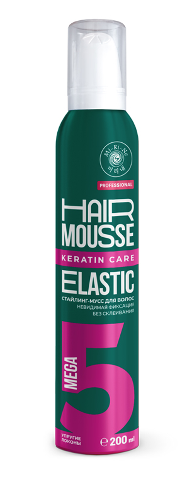 Мусс-стайлинг для укладки волос MI-RI-NE Упругие Локоны Hair Mousse Keratin Care Elastic, 200 мл.