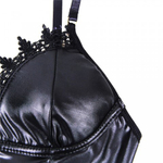 Кожаная сорочка-грация Ohyeah с пажиками и чокером, XL-2XL