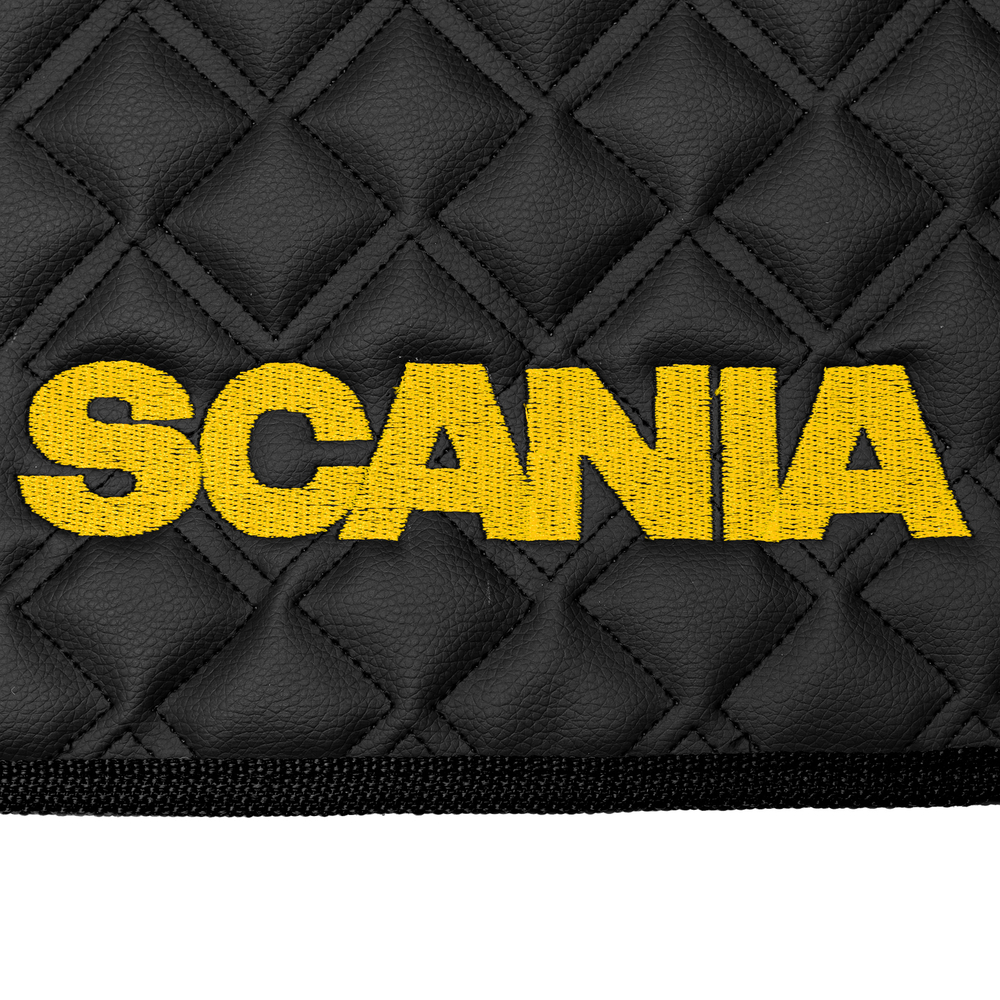 Ковры SCANIA 6 серии G (автомат), (экокожа, черный, черный кант, желтая вышивка)