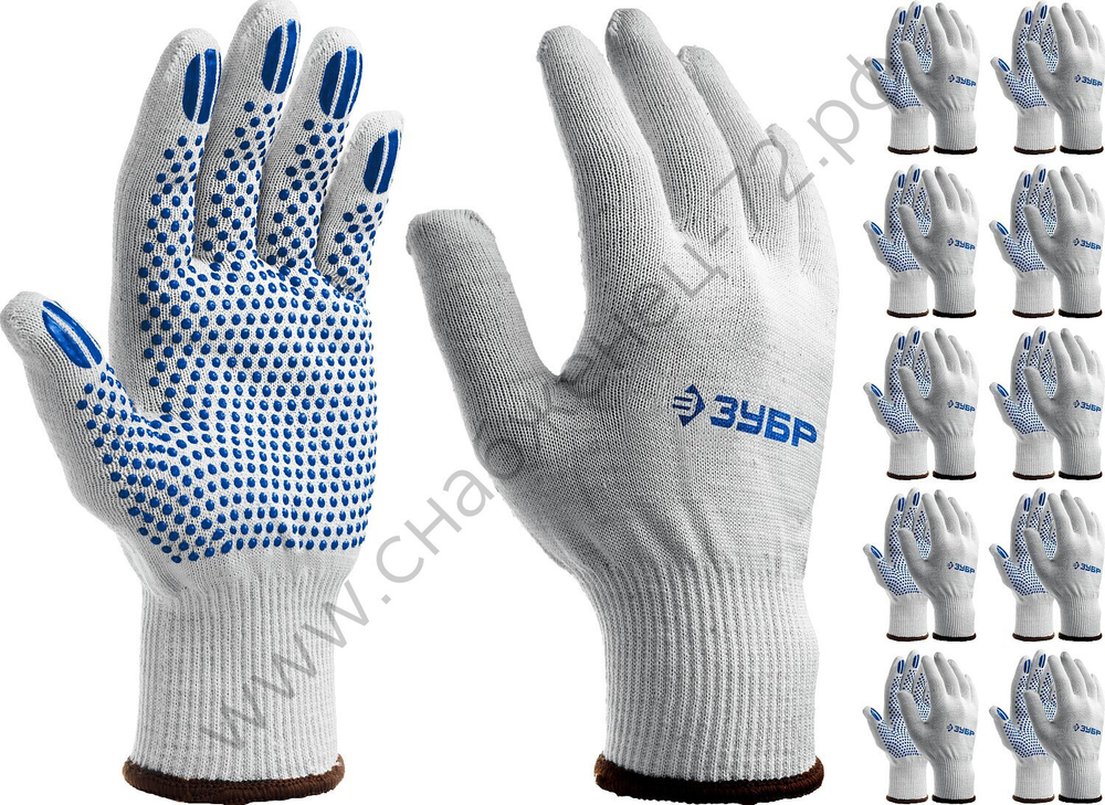 ЗУБР ТОЧКА+, с точками увеличенного размера, мягкое покрытие, ПВХ-гель покрытием, 10 пар, размер L-XL, перчатки, Профессионал (11451-K10)