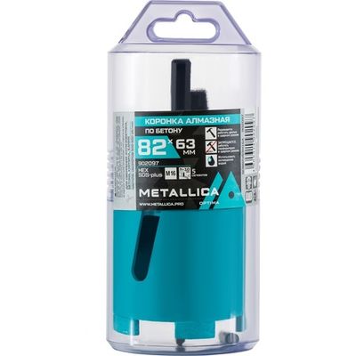 Коронка алмазная METALLICA Optima 82x63 мм,М16,с хвостовиками HEX,SDS-plus,по бетону,в тубе  902097