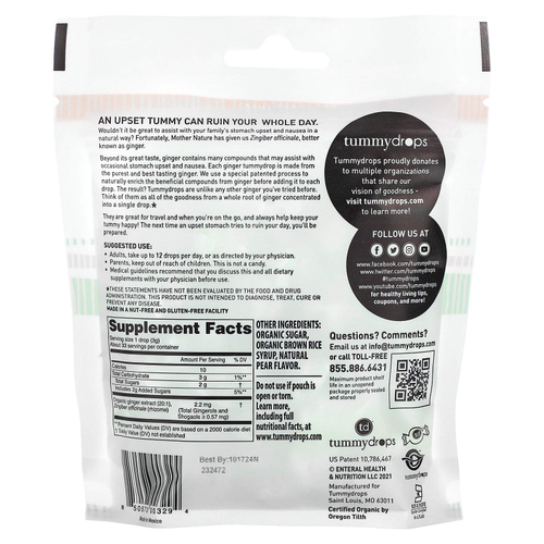 Tummydrops, органическая груша со сладким имбирем, 33 пастилки