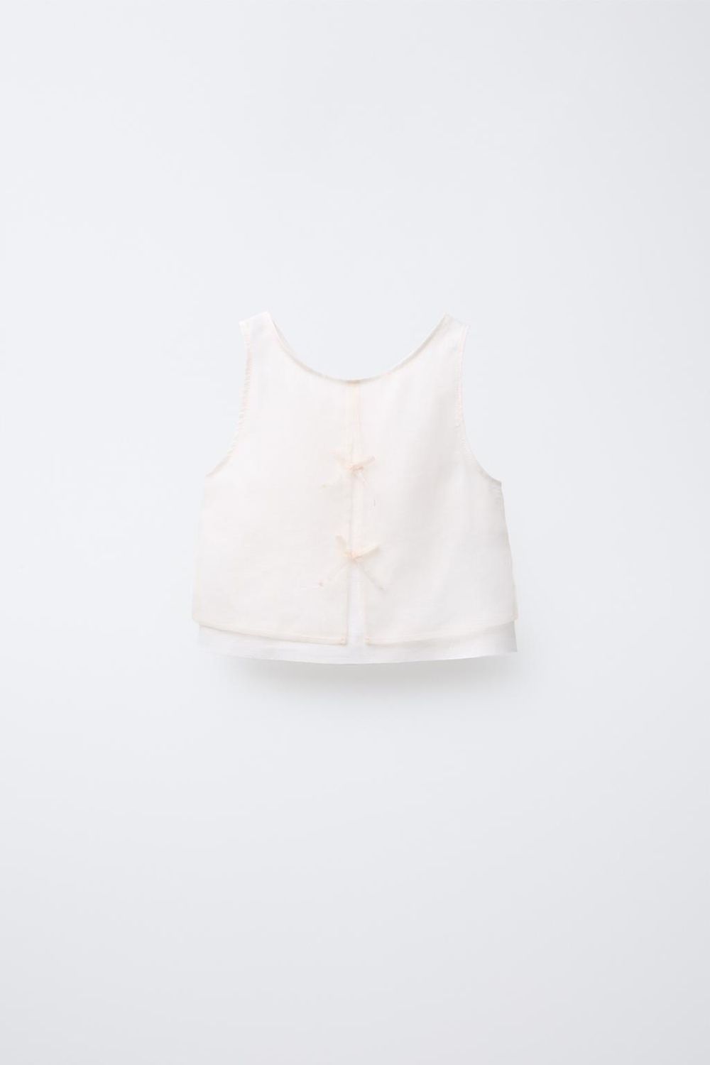 ZARA ТОП ИЗ 100% ЛЬНА С БАНТИКАМИ ИЗ ОРГАНЗЫ, ЭКРЮ