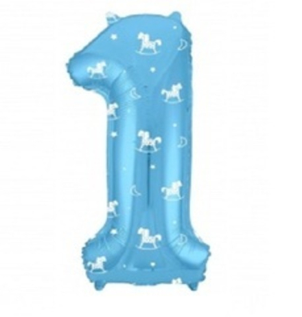 Р Цифра 1 Slim Лошадки Голубой (40''/102 см)