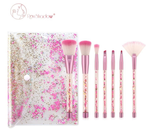 25%SALE! Набор кистей для макияжа 7 штук, в косметичке. Цвет Розовый +розовый.