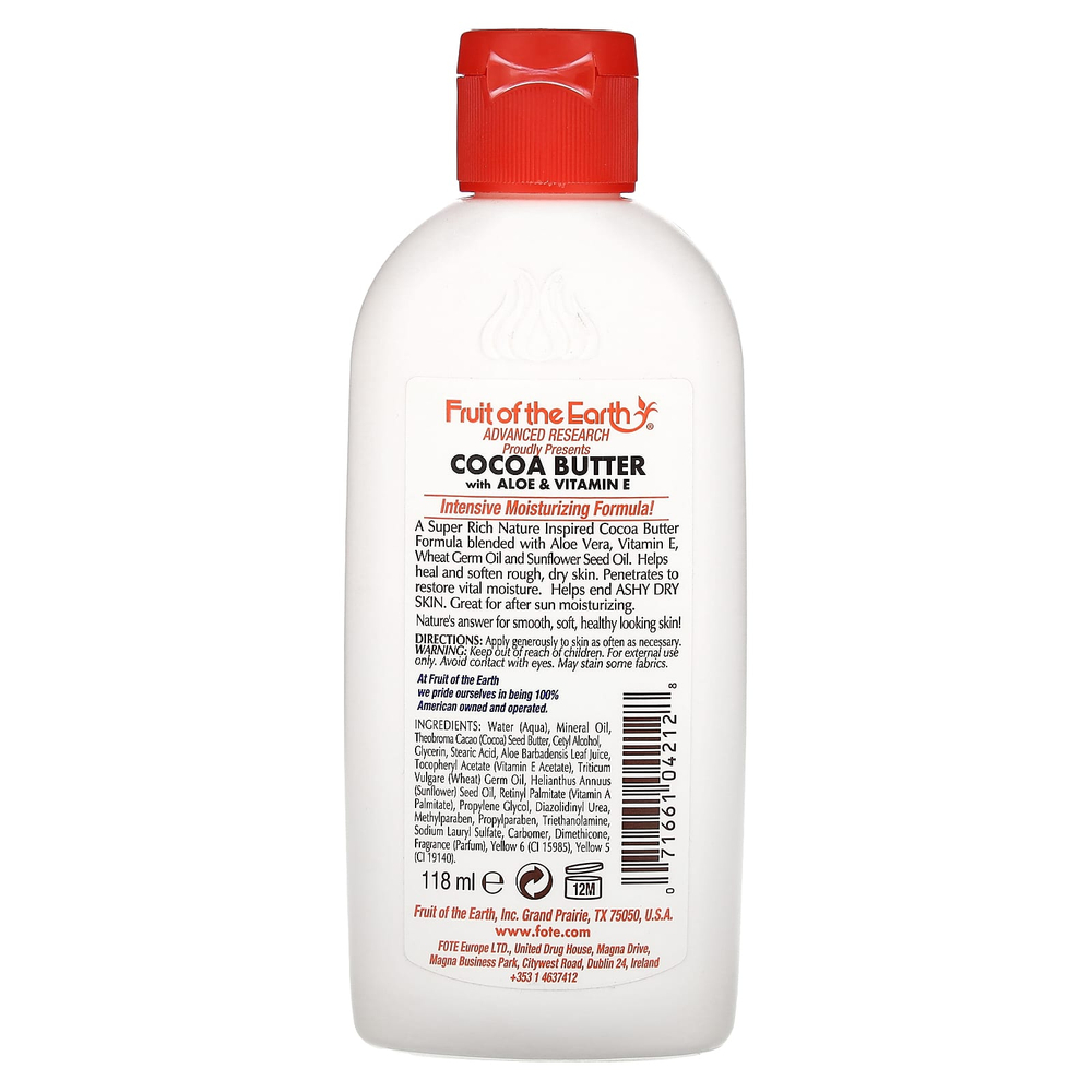 Fruit of the Earth, лосьон для ухода за кожей, какао-масло с алоэ и витамином Е, 118 мл (4 жидк. унции)