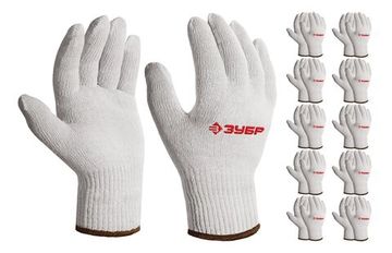 ЗУБР ОПТИМА, L-XL, х/б перчатки без покрытия, 10 класс, 10 пар (11446-XL10)