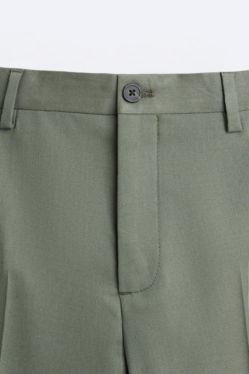 ZARA КОСТЮМНЫЕ БРЮКИ ИЗ РЕЛЬЕФНОЙ ТКАНИ, ЗЕЛЕНЫЙ