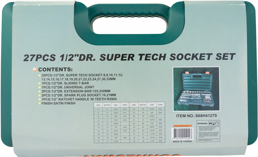 S68H4127S Набор головок торцевых 1/2"DR Super Tech, 27 предметов