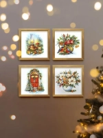 Картины на стену интерьерные на холсте 4 шт, 23*23 см