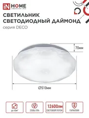 Светильник светодиодный серии DECO ДАЙМОНД 120Вт 230В 6500К 12600Лм 496х85мм IN HOME