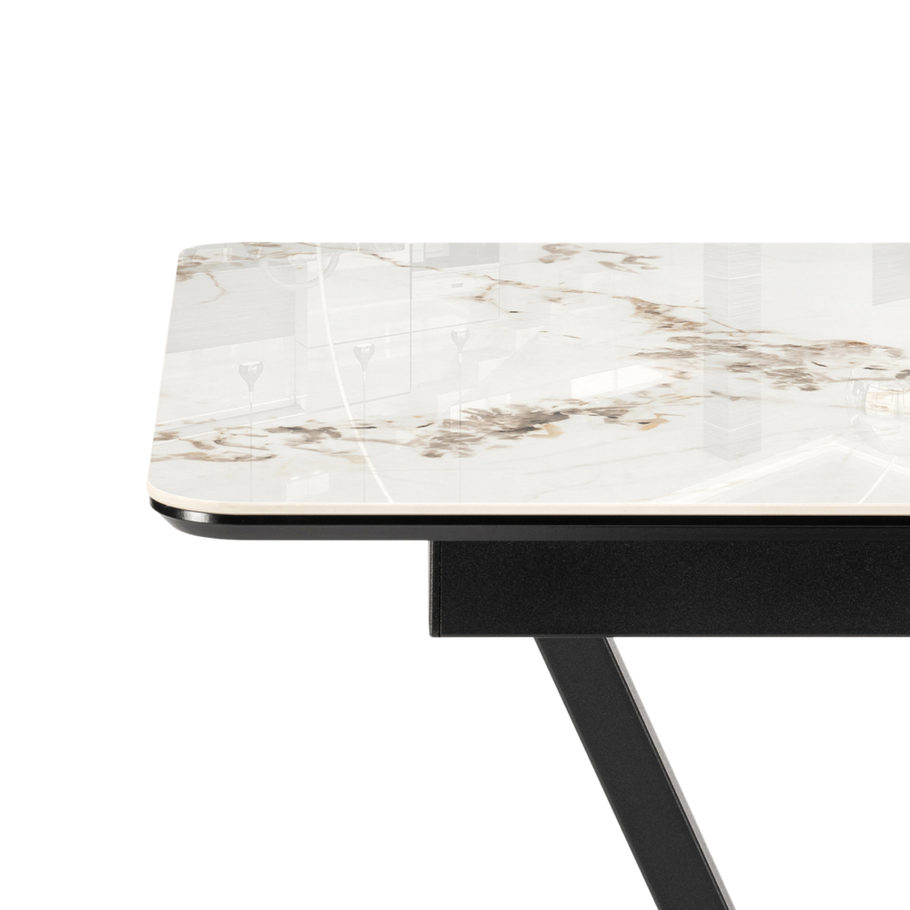 Керамический стол Woodville Бугун 120(160)х80х77 белый мрамор глянец, черный, ножки черные