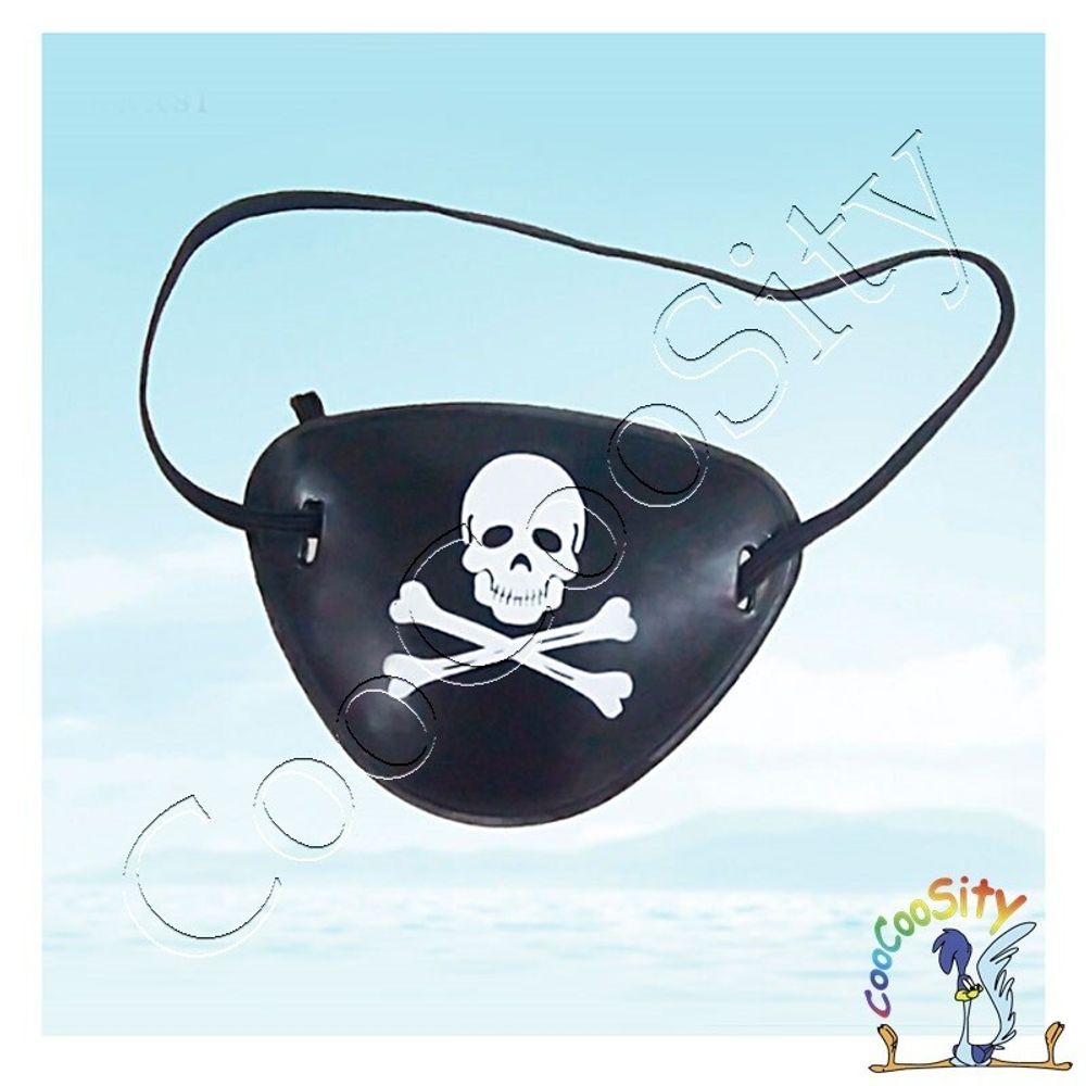 пиратская накладка на глаз Череп с костями черная , пластик