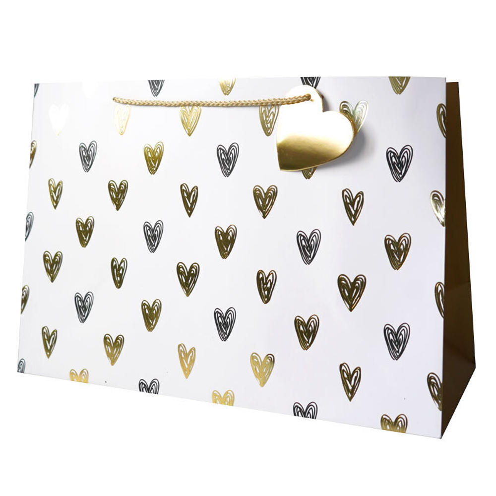 Пакет подарочный "Сердца. Золотой стиль" Тиснение фольгой 39*17*27 см