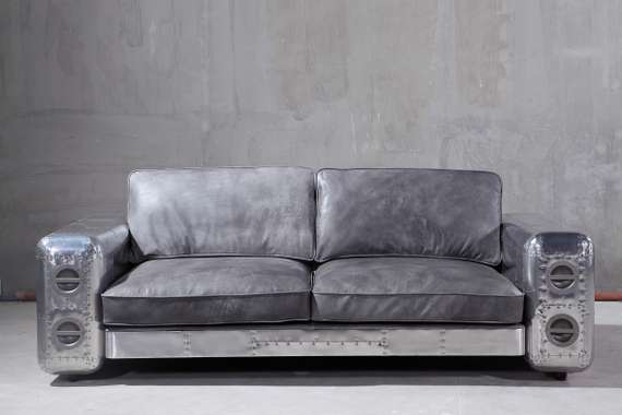 Диван Aviator 205 см, серая натуральная кожа