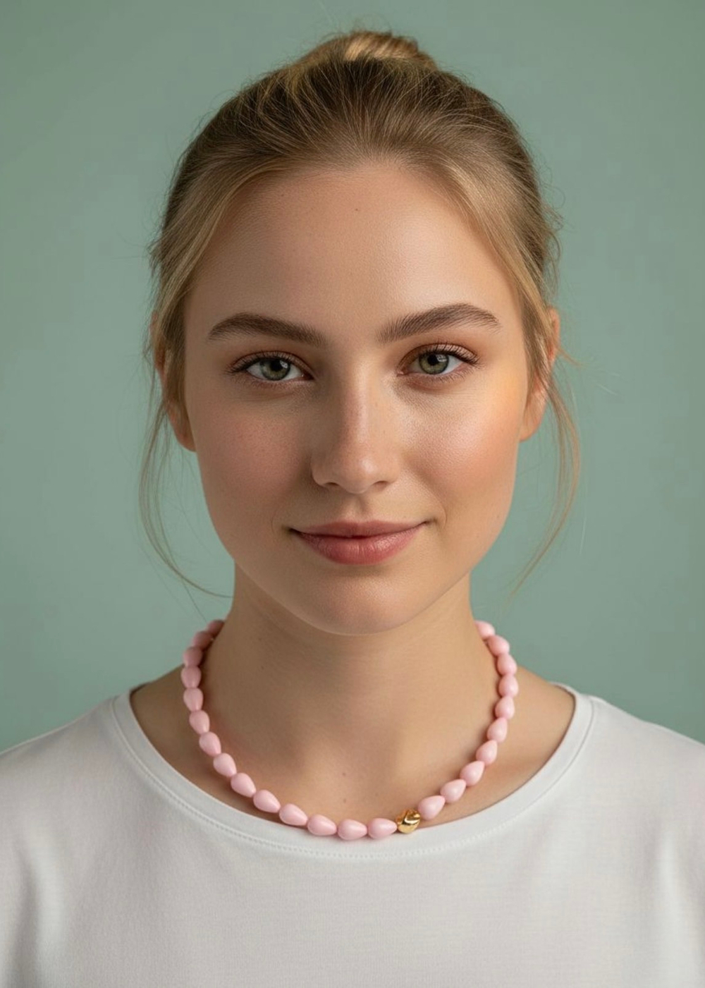 Ожерелье Сахарная вата из розовых бусин на магните