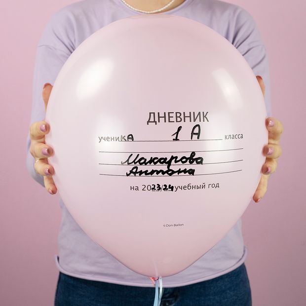 K Шар 12"/30 см, пастель, "Школьный дневник", с 2-х ст. рис. (розовый)