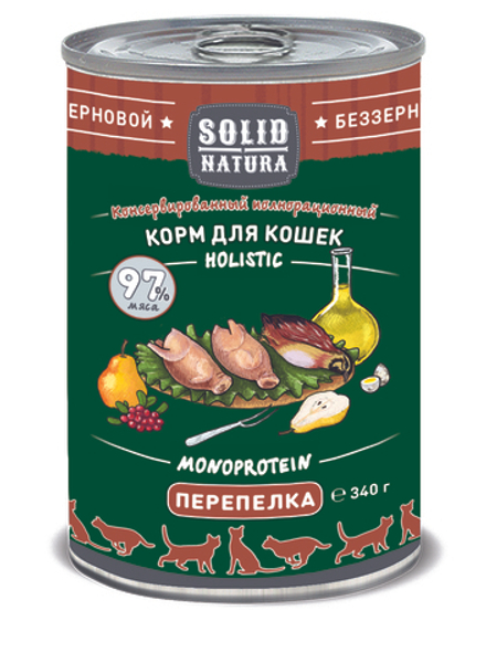 Solid Natura Holistic Перепёлка влажный корм для кошек жестяная банка 0,34 кг