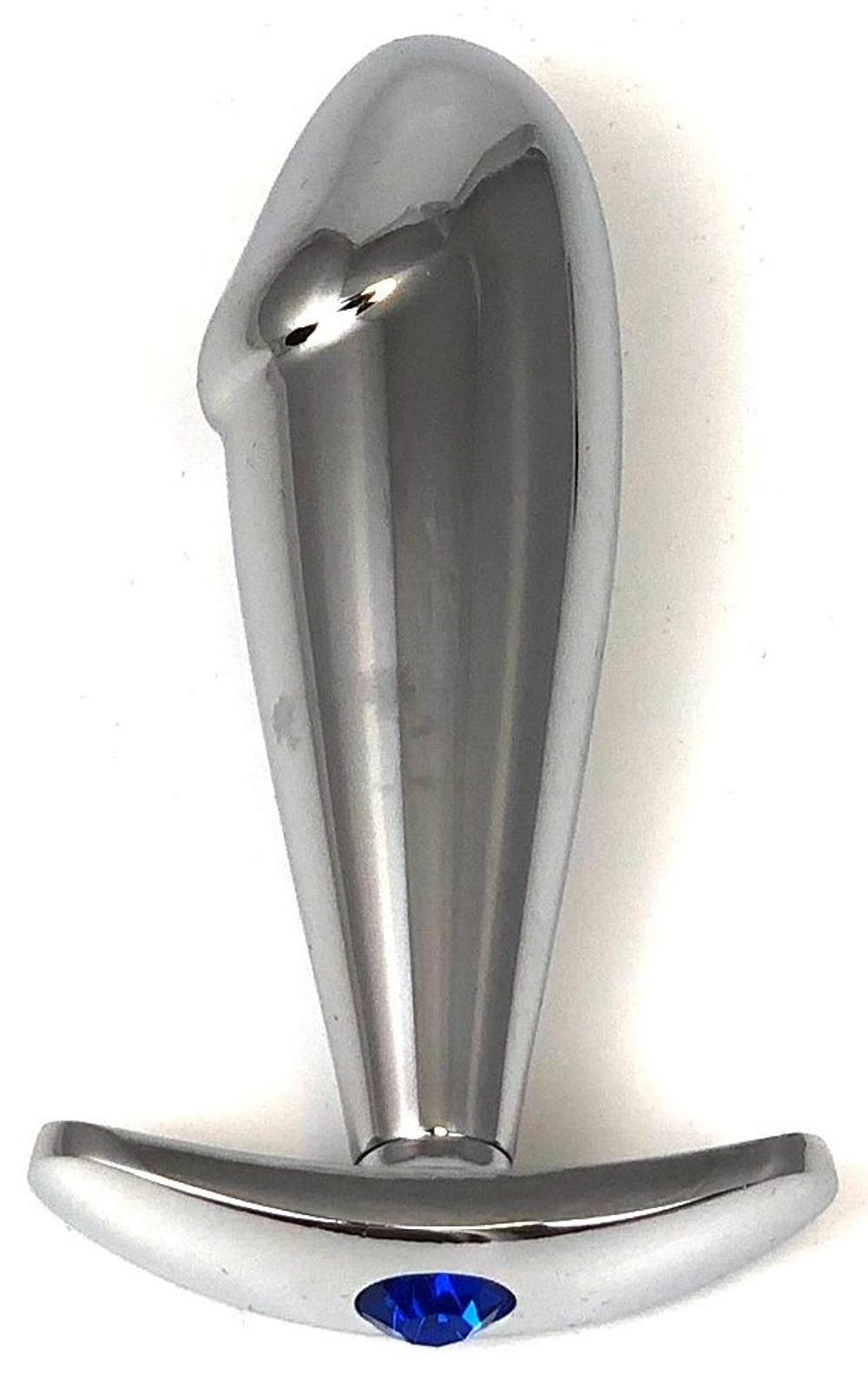Серебристая пробка-фаллос с синим кристаллом – 9,5 см. (Цвет: синий)
