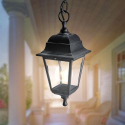 Садово-парковый светильник ЭРА НСУ 04-60-001 черный 4 гранный подвесной IP44 Е27 max60Вт | Садово-парковые светильники