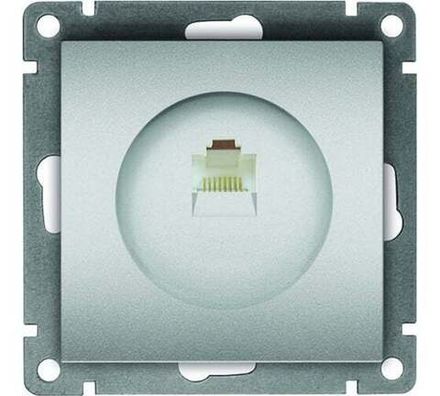 Розетка компьютерная одноместная "UNIVersal" серия "Афина", с/у, 1А, RJ45, серебро (еврослот) (HU233