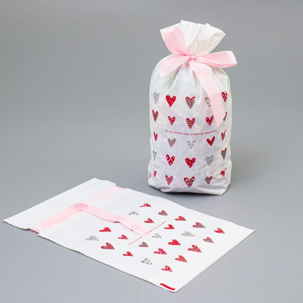 Мешок подар. ПВХ лентой 15*23см "Сердца" 50шт/уп