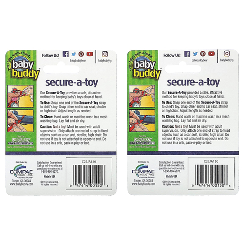 Baby Buddy, Secure-A-Toy, для детей от 4 месяцев, фиолетовый/сиреневый и розовый/серый, 4 полоски