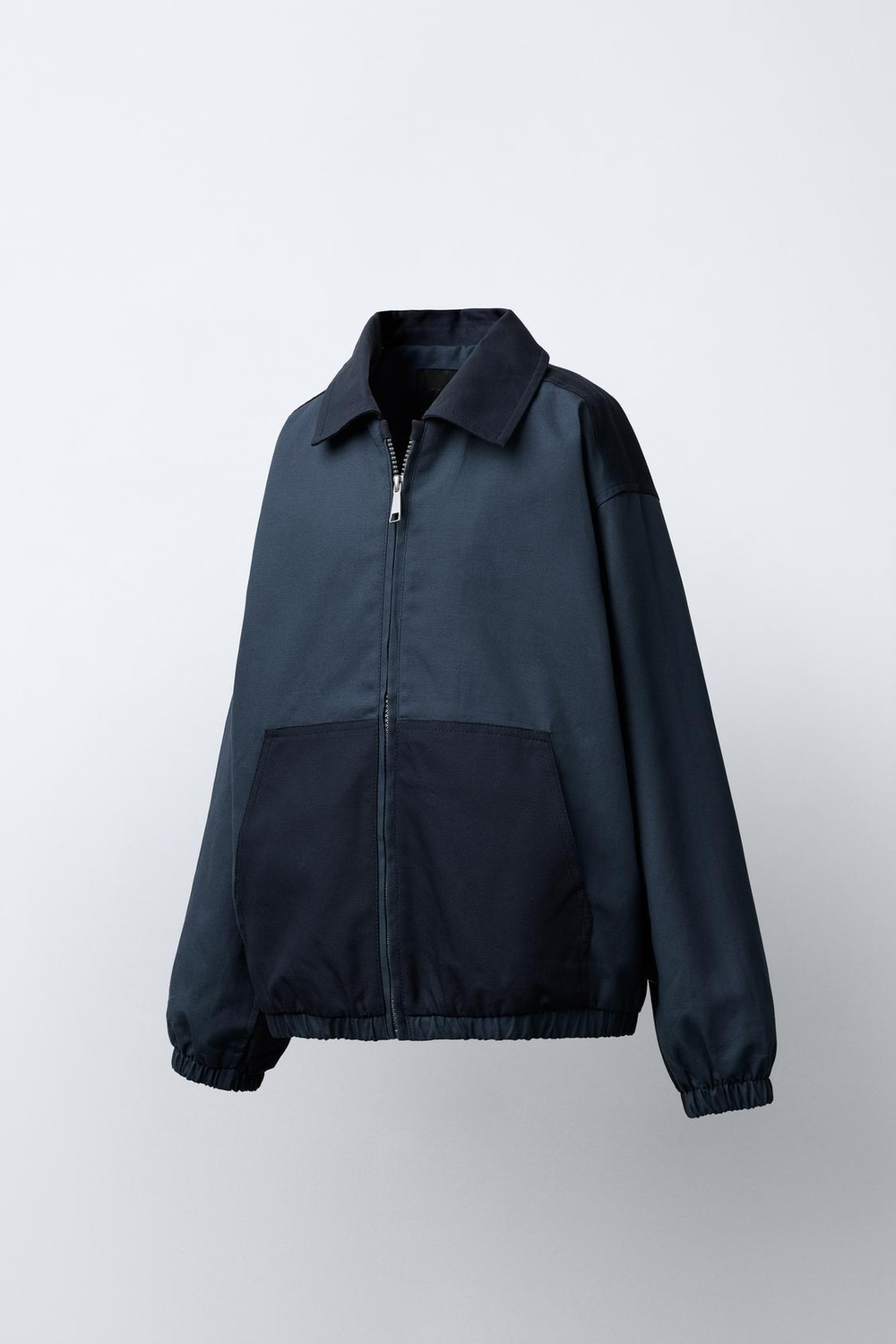 ZARA КУРТКА ИЗ САРЖИ В СТИЛЕ КОЛОР-БЛОК, СИНИЙ