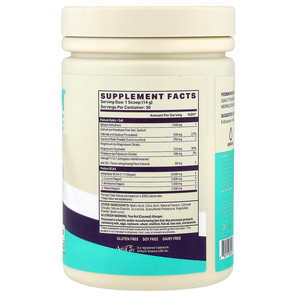 Podium Nutrition, Hydro & Salt 2025 + BCAA, со вкусом кислого арбуза, 420 г (14,82 унции)