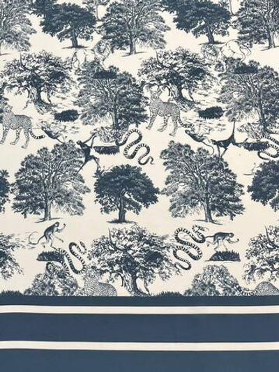 Вискоза Dior молочная с темно-синим дизайнерским принтом